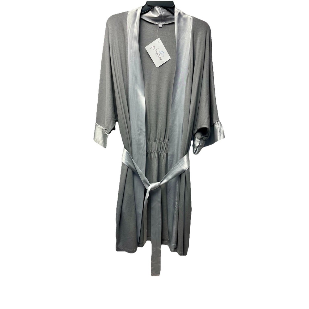 PJ Harlow Lounge XL/XXL Silver Gray Shala Rib Knit Kimono Robe Satin Comfy NWT